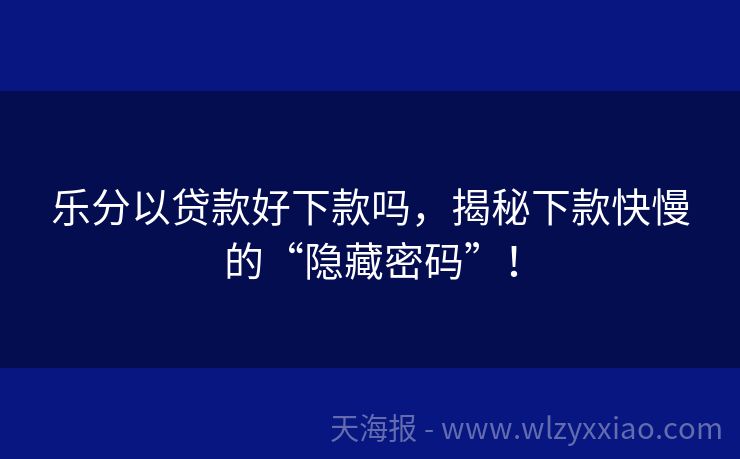 乐分以贷款好下款吗，揭秘下款快慢的“隐藏密码”！