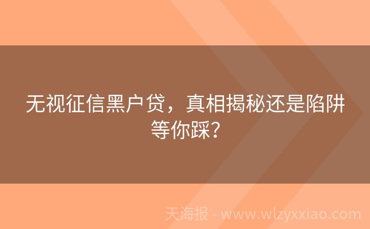 无视征信黑户贷，真相揭秘还是陷阱等你踩？