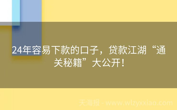 24年容易下款的口子，贷款江湖“通关秘籍”大公开！