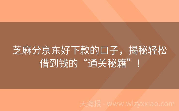 芝麻分京东好下款的口子，揭秘轻松借到钱的“通关秘籍”！