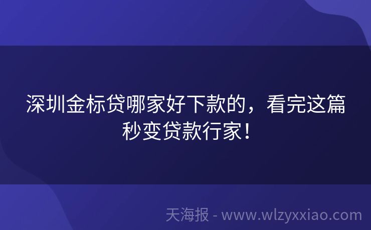 深圳金标贷哪家好下款的，看完这篇秒变贷款行家！