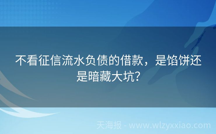 不看征信流水负债的借款，是馅饼还是暗藏大坑？