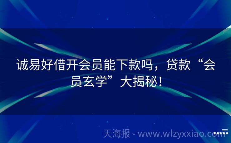 诚易好借开会员能下款吗，贷款“会员玄学”大揭秘！