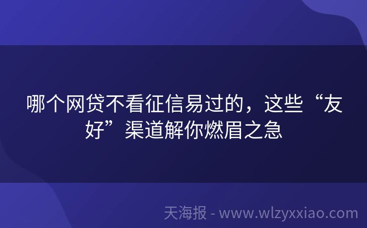 哪个网贷不看征信易过的，这些“友好”渠道解你燃眉之急