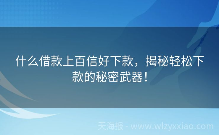 什么借款上百信好下款，揭秘轻松下款的秘密武器！