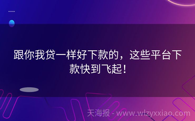 跟你我贷一样好下款的，这些平台下款快到飞起！