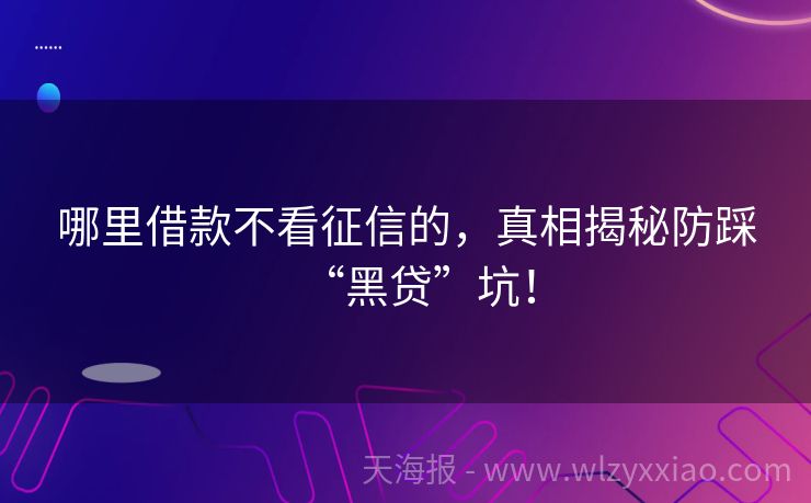 哪里借款不看征信的，真相揭秘防踩“黑贷”坑！