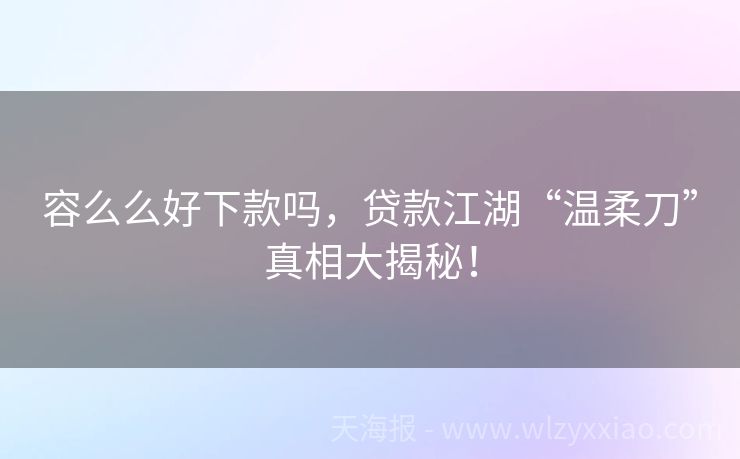 容么么好下款吗，贷款江湖“温柔刀”真相大揭秘！