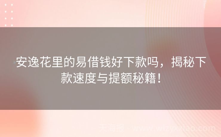 安逸花里的易借钱好下款吗，揭秘下款速度与提额秘籍！