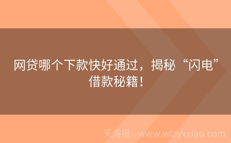 网贷哪个下款快好通过，揭秘“闪电”借款秘籍！