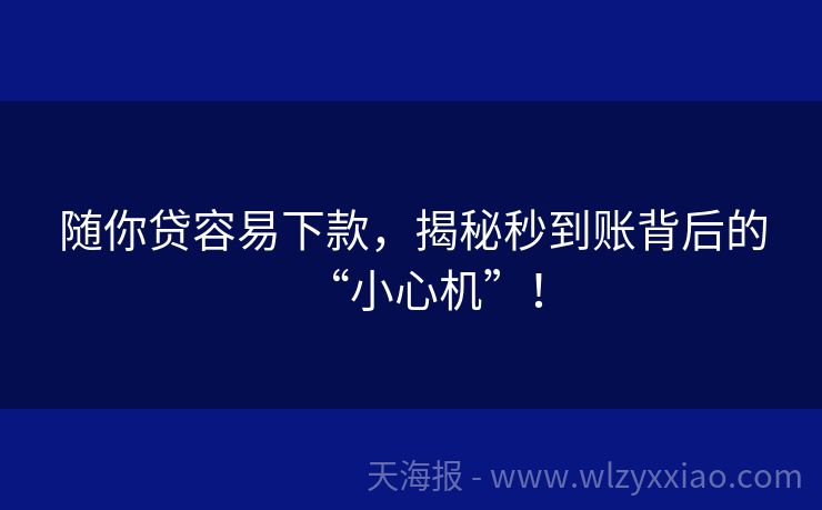 随你贷容易下款，揭秘秒到账背后的“小心机”！
