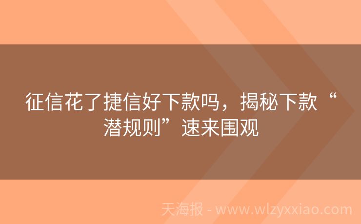 征信花了捷信好下款吗，揭秘下款“潜规则”速来围观