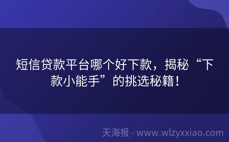 短信贷款平台哪个好下款，揭秘“下款小能手”的挑选秘籍！