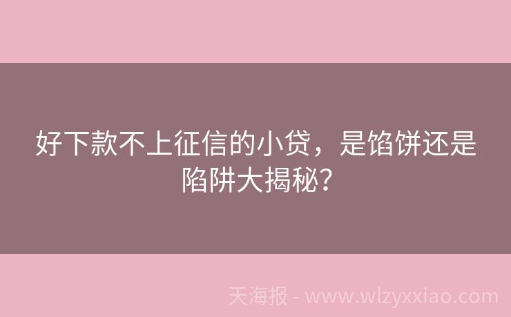 好下款不上征信的小贷，是馅饼还是陷阱大揭秘？
