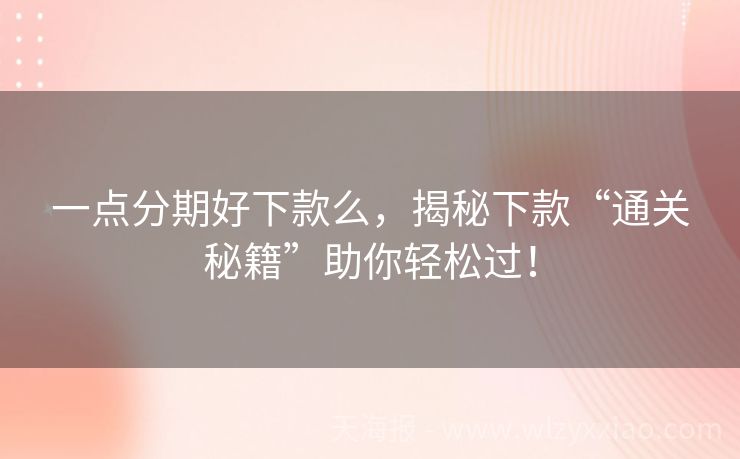 一点分期好下款么，揭秘下款“通关秘籍”助你轻松过！
