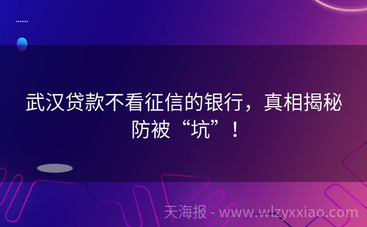 武汉贷款不看征信的银行，真相揭秘防被“坑”！
