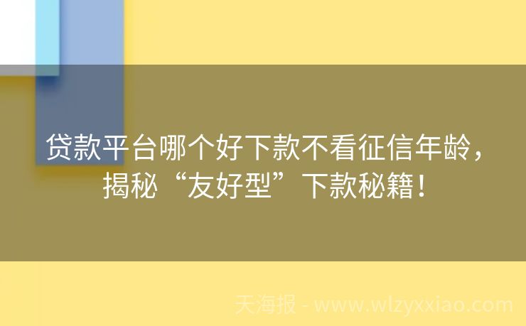 贷款平台哪个好下款不看征信年龄，揭秘“友好型”下款秘籍！