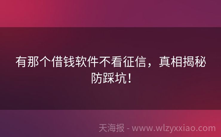 有那个借钱软件不看征信，真相揭秘防踩坑！