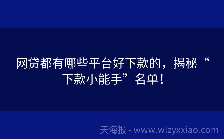 网贷都有哪些平台好下款的，揭秘“下款小能手”名单！