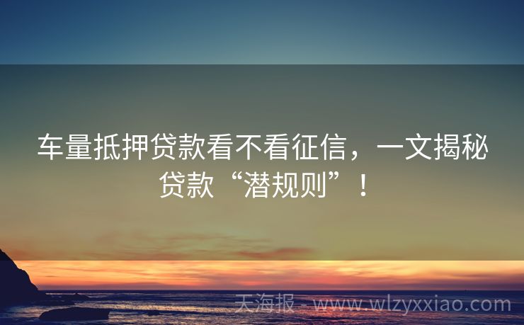 车量抵押贷款看不看征信，一文揭秘贷款“潜规则”！