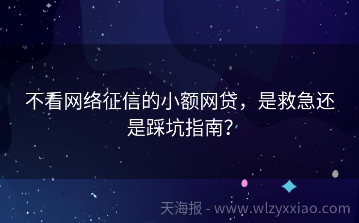 不看网络征信的小额网贷，是救急还是踩坑指南？