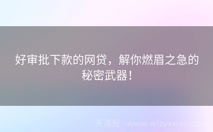 好审批下款的网贷，解你燃眉之急的秘密武器！