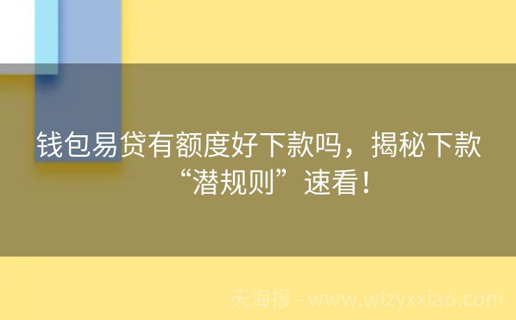 钱包易贷有额度好下款吗，揭秘下款“潜规则”速看！