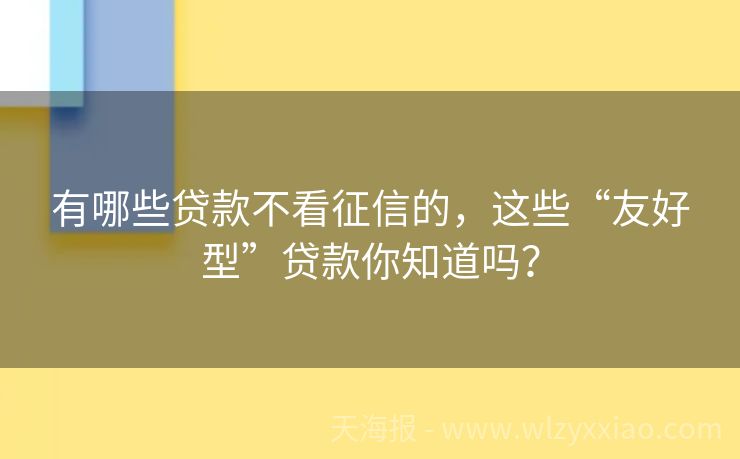 有哪些贷款不看征信的，这些“友好型”贷款你知道吗？