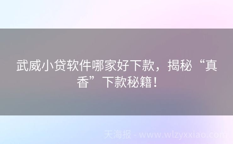 武威小贷软件哪家好下款，揭秘“真香”下款秘籍！