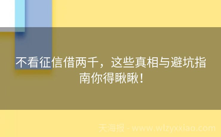 不看征信借两千，这些真相与避坑指南你得瞅瞅！