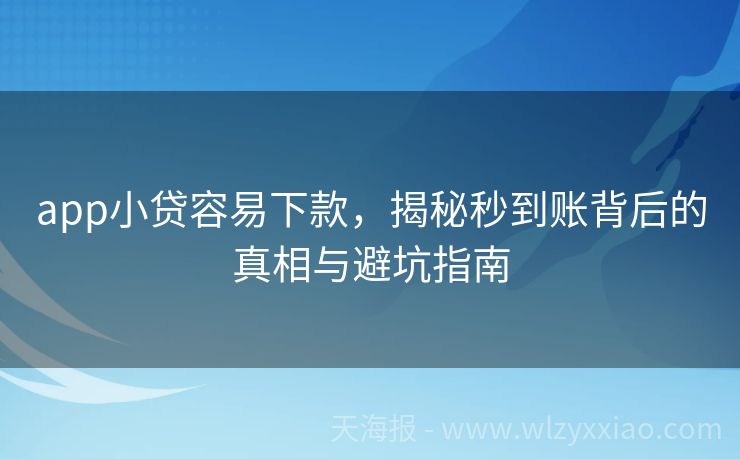 app小贷容易下款，揭秘秒到账背后的真相与避坑指南