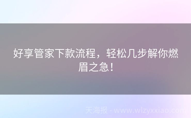 好享管家下款流程，轻松几步解你燃眉之急！