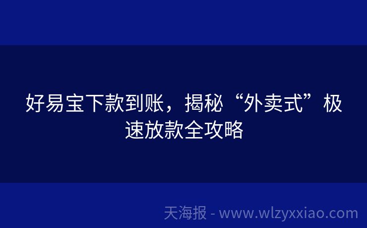 好易宝下款到账，揭秘“外卖式”极速放款全攻略