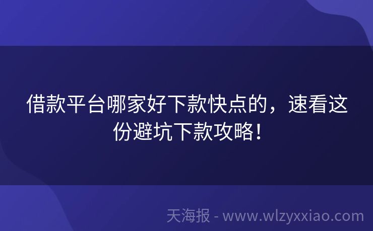 借款平台哪家好下款快点的，速看这份避坑下款攻略！