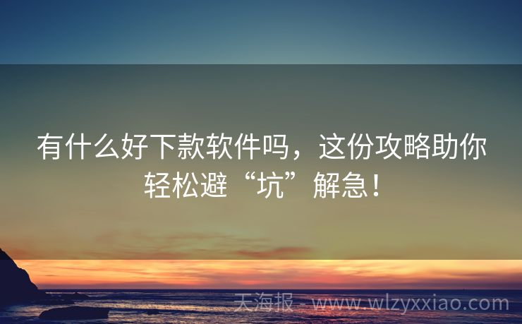 有什么好下款软件吗，这份攻略助你轻松避“坑”解急！