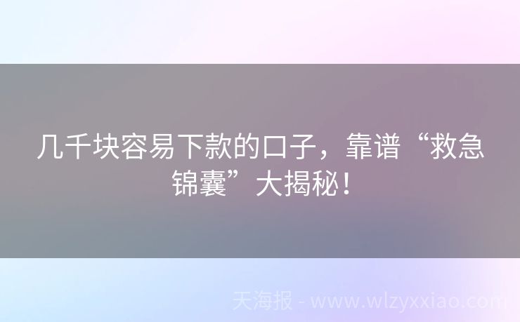 几千块容易下款的口子，靠谱“救急锦囊”大揭秘！