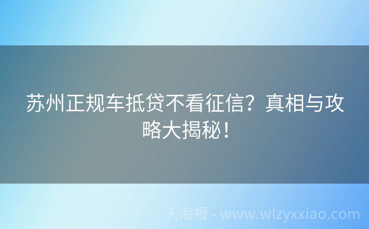 苏州正规车抵贷不看征信？真相与攻略大揭秘！
