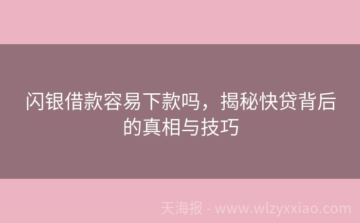 闪银借款容易下款吗，揭秘快贷背后的真相与技巧