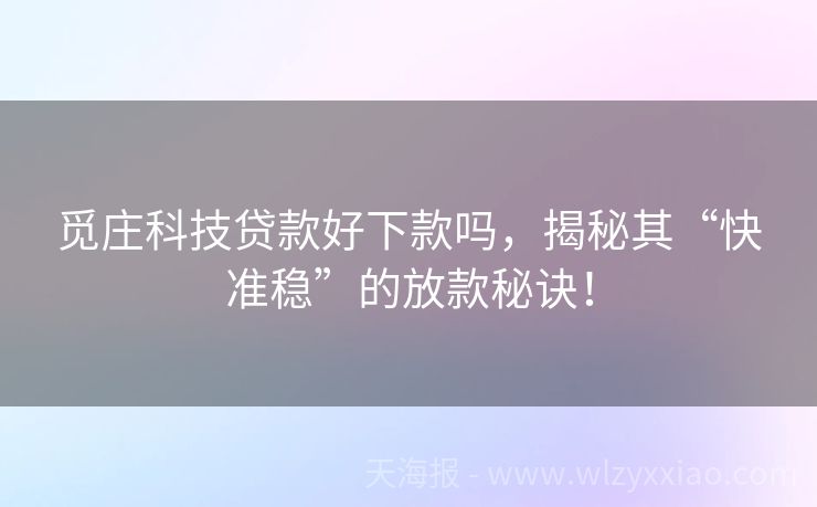 觅庄科技贷款好下款吗，揭秘其“快准稳”的放款秘诀！