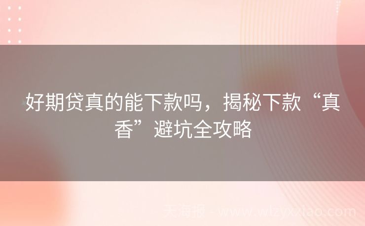 好期贷真的能下款吗，揭秘下款“真香”避坑全攻略