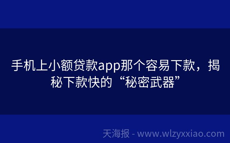 手机上小额贷款app那个容易下款，揭秘下款快的“秘密武器”