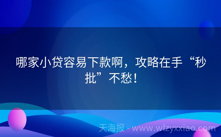哪家小贷容易下款啊，攻略在手“秒批”不愁！