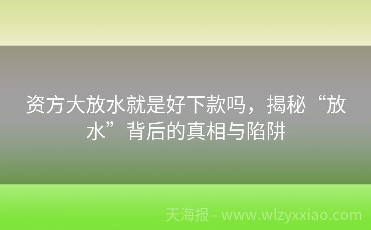 资方大放水就是好下款吗，揭秘“放水”背后的真相与陷阱