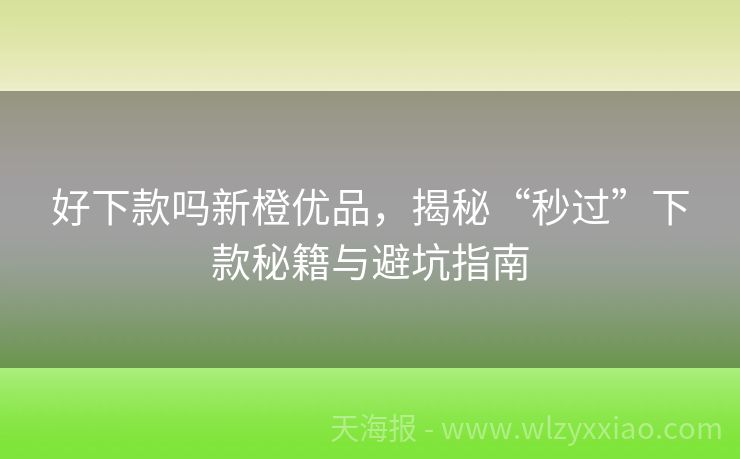 好下款吗新橙优品，揭秘“秒过”下款秘籍与避坑指南