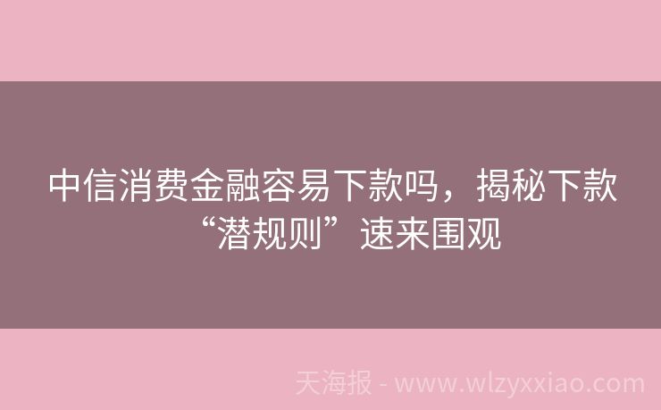 中信消费金融容易下款吗，揭秘下款“潜规则”速来围观