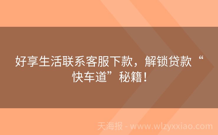 好享生活联系客服下款，解锁贷款“快车道”秘籍！