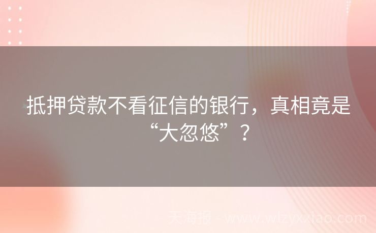 抵押贷款不看征信的银行，真相竟是“大忽悠”？