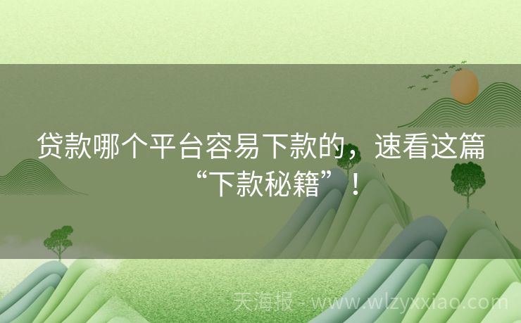 贷款哪个平台容易下款的，速看这篇“下款秘籍”！