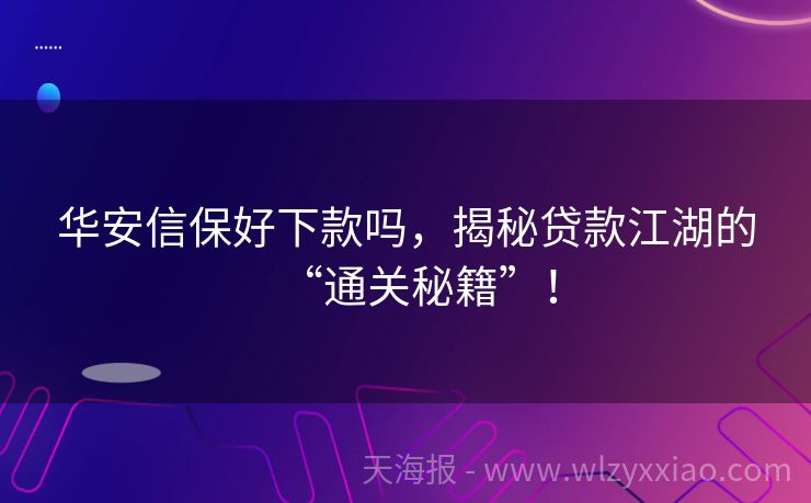 华安信保好下款吗，揭秘贷款江湖的“通关秘籍”！