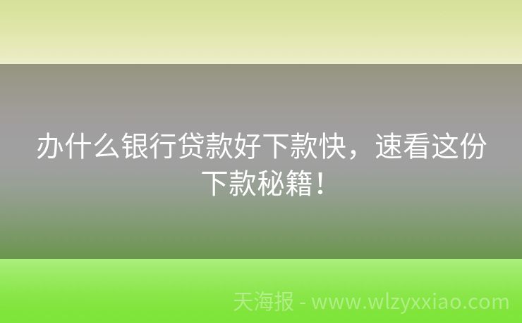 办什么银行贷款好下款快，速看这份下款秘籍！